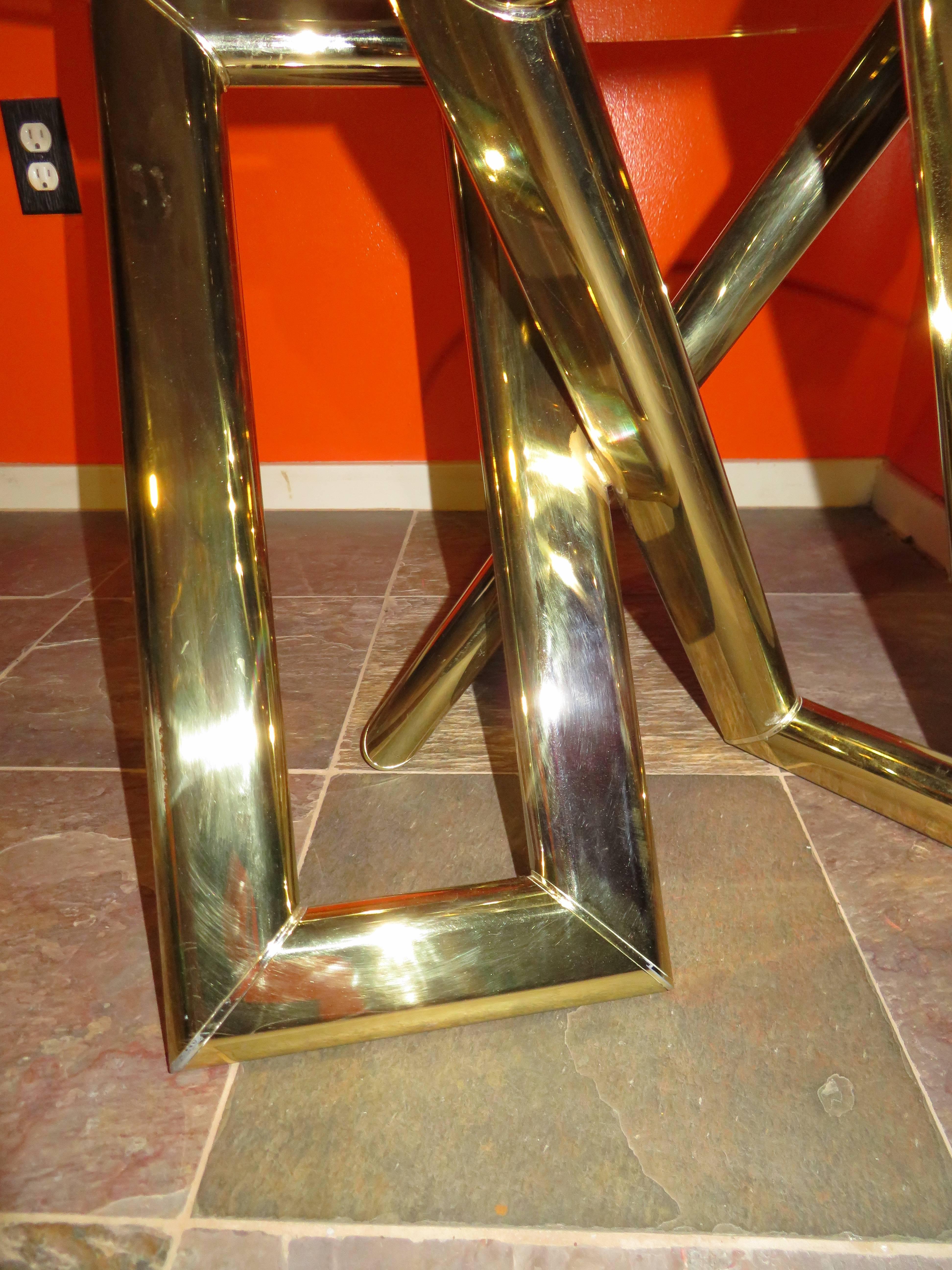 Interesting Pair 1970s Brass Geometric Modern Side Table Mid-Century Modern For Sale 1