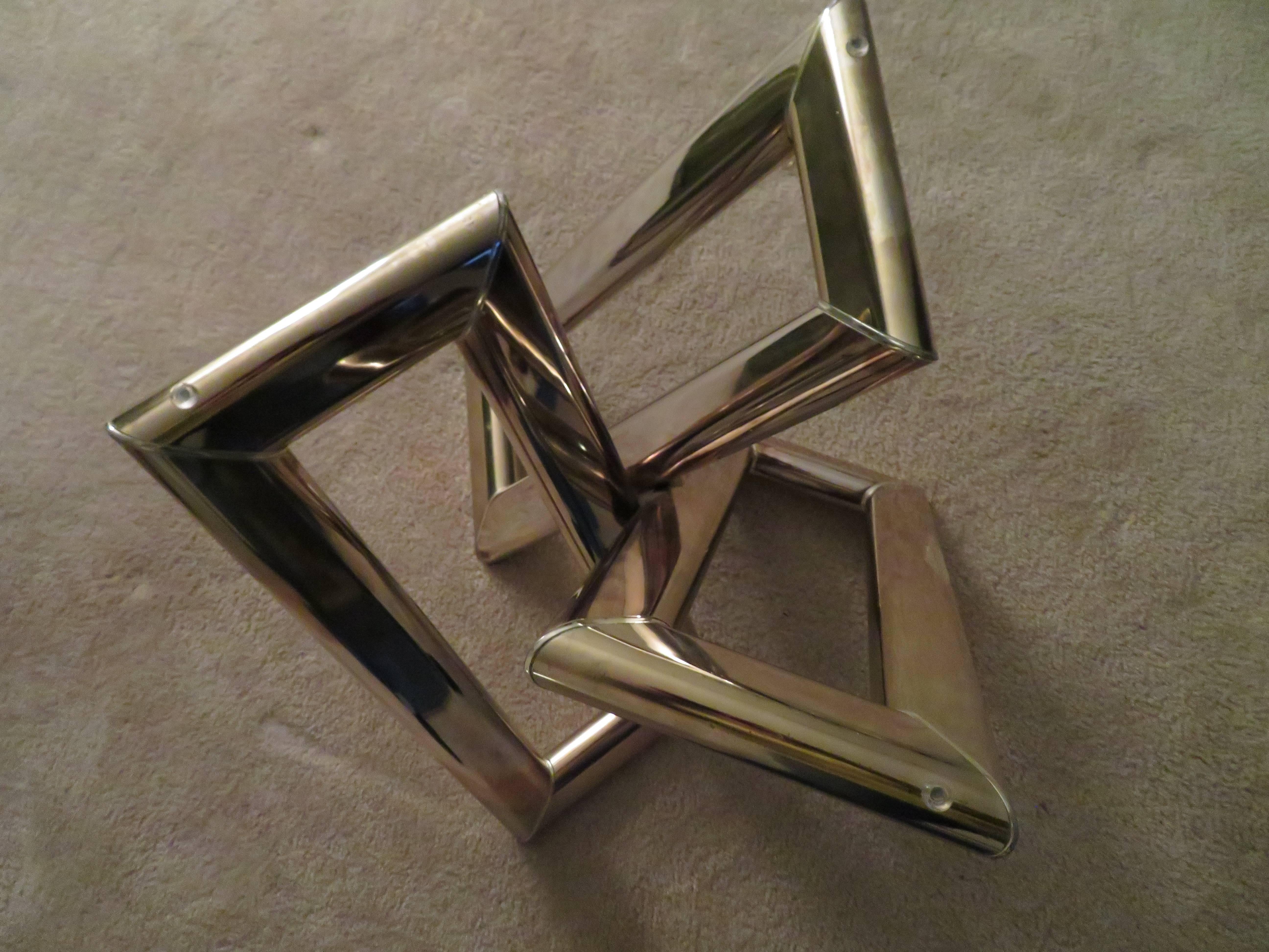 American Interesting Pair 1970s Brass Geometric Modern Side Table Mid-Century Modern For Sale