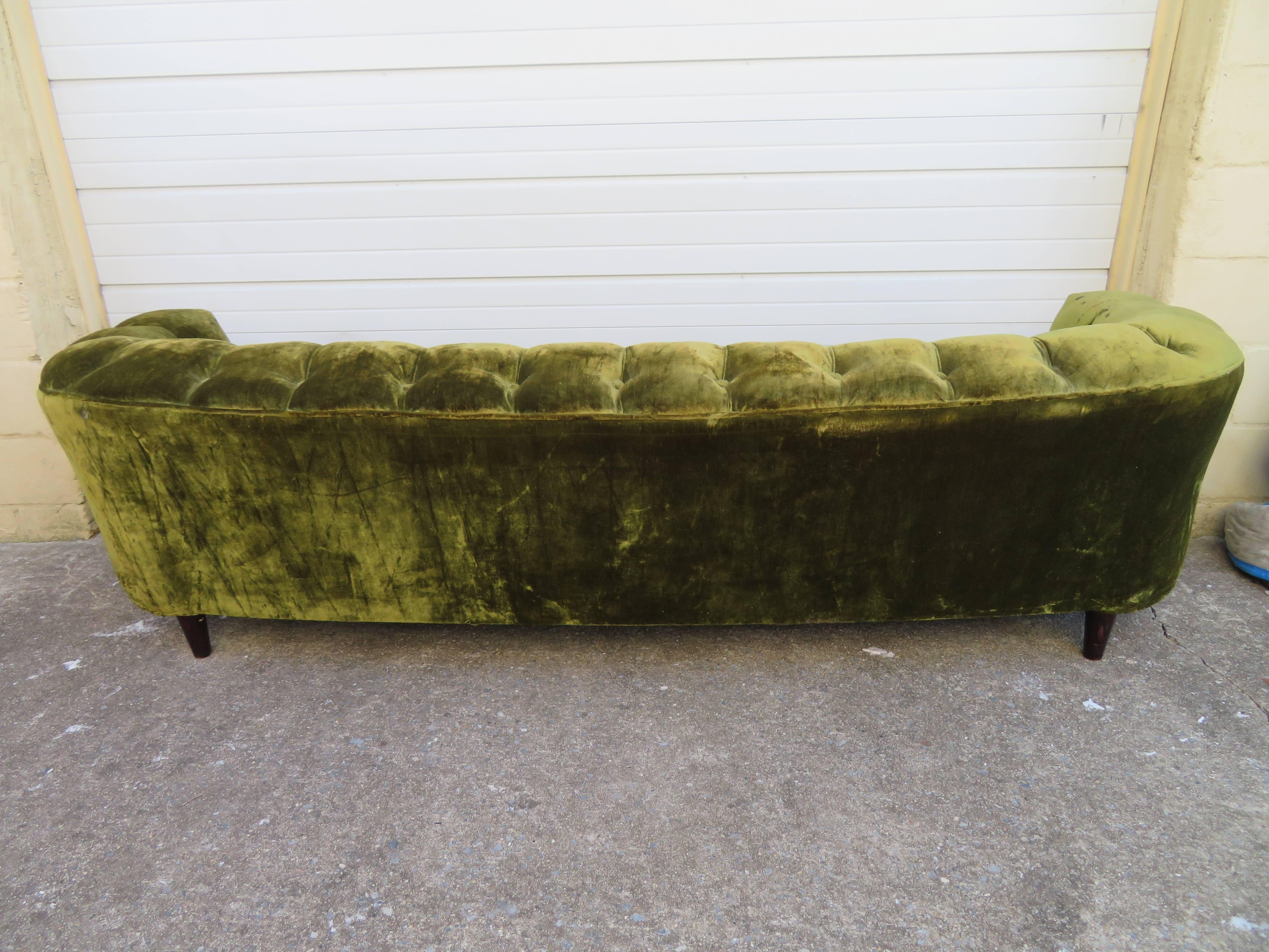 Hollywood Regency Gorgeous Dunbar Style Tufted Curved Sofa Mid-Century Modern