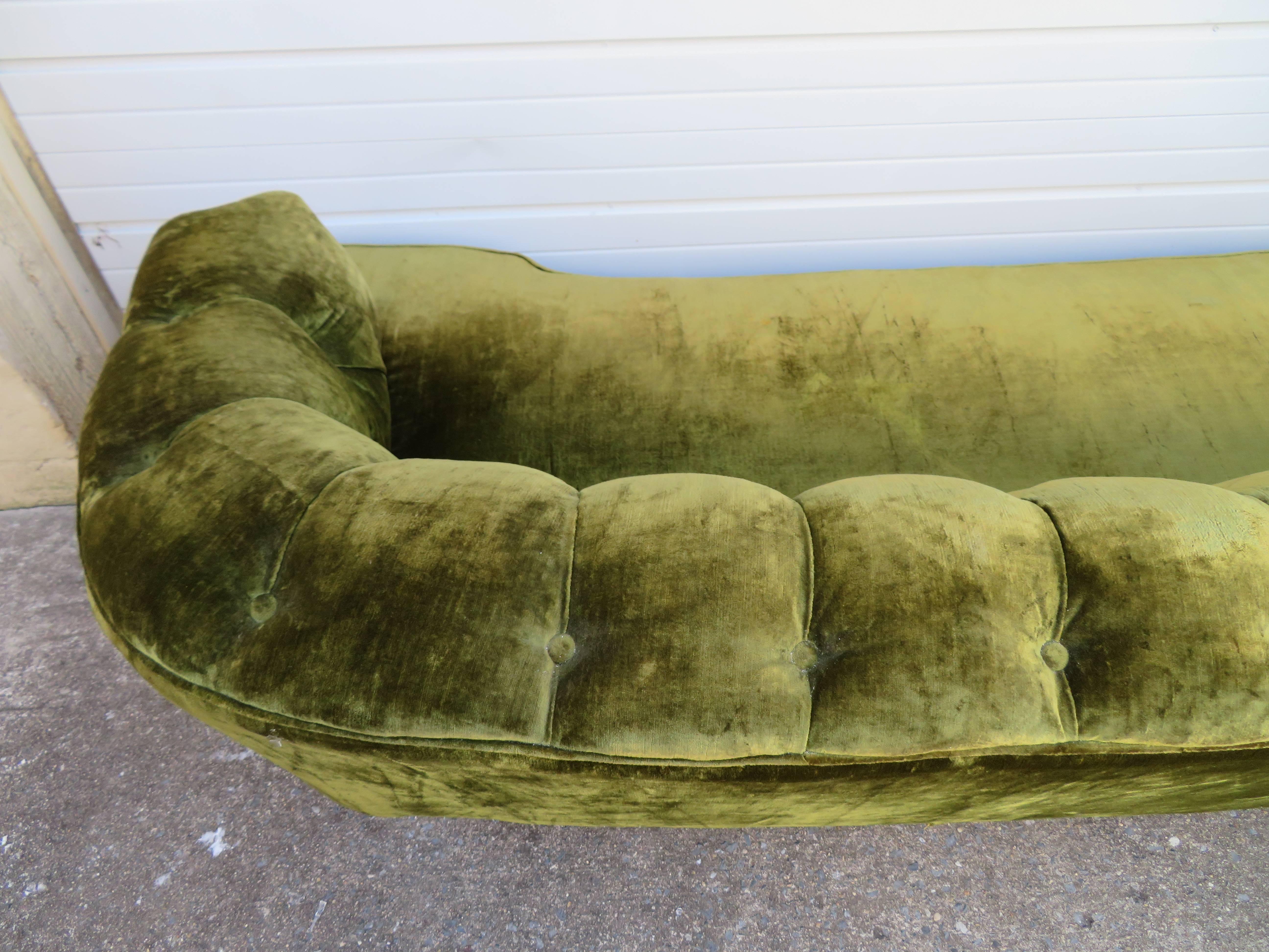 American Gorgeous Dunbar Style Tufted Curved Sofa Mid-Century Modern