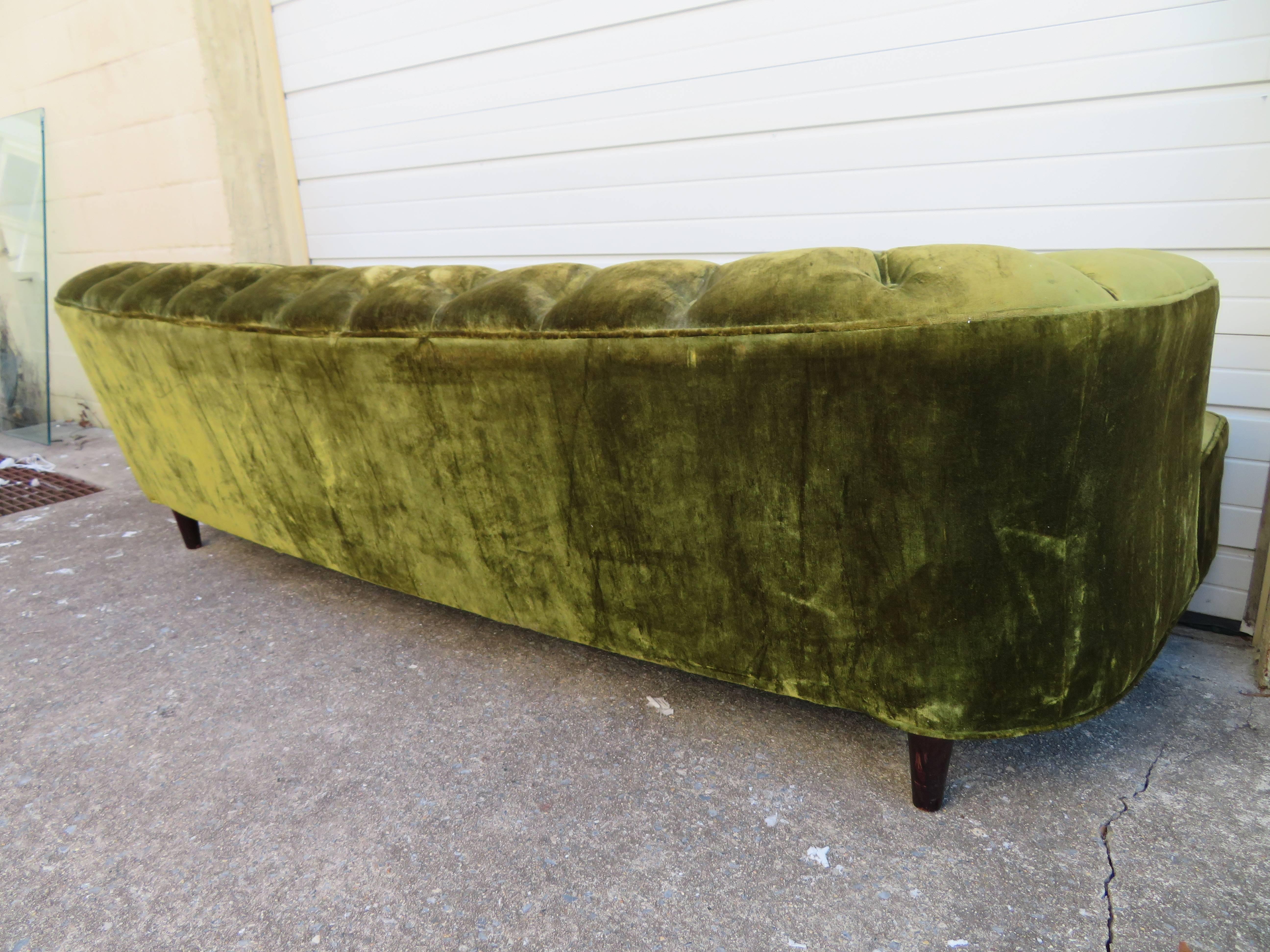 Gorgeous Dunbar Style Tufted Curved Sofa Mid-Century Modern 2