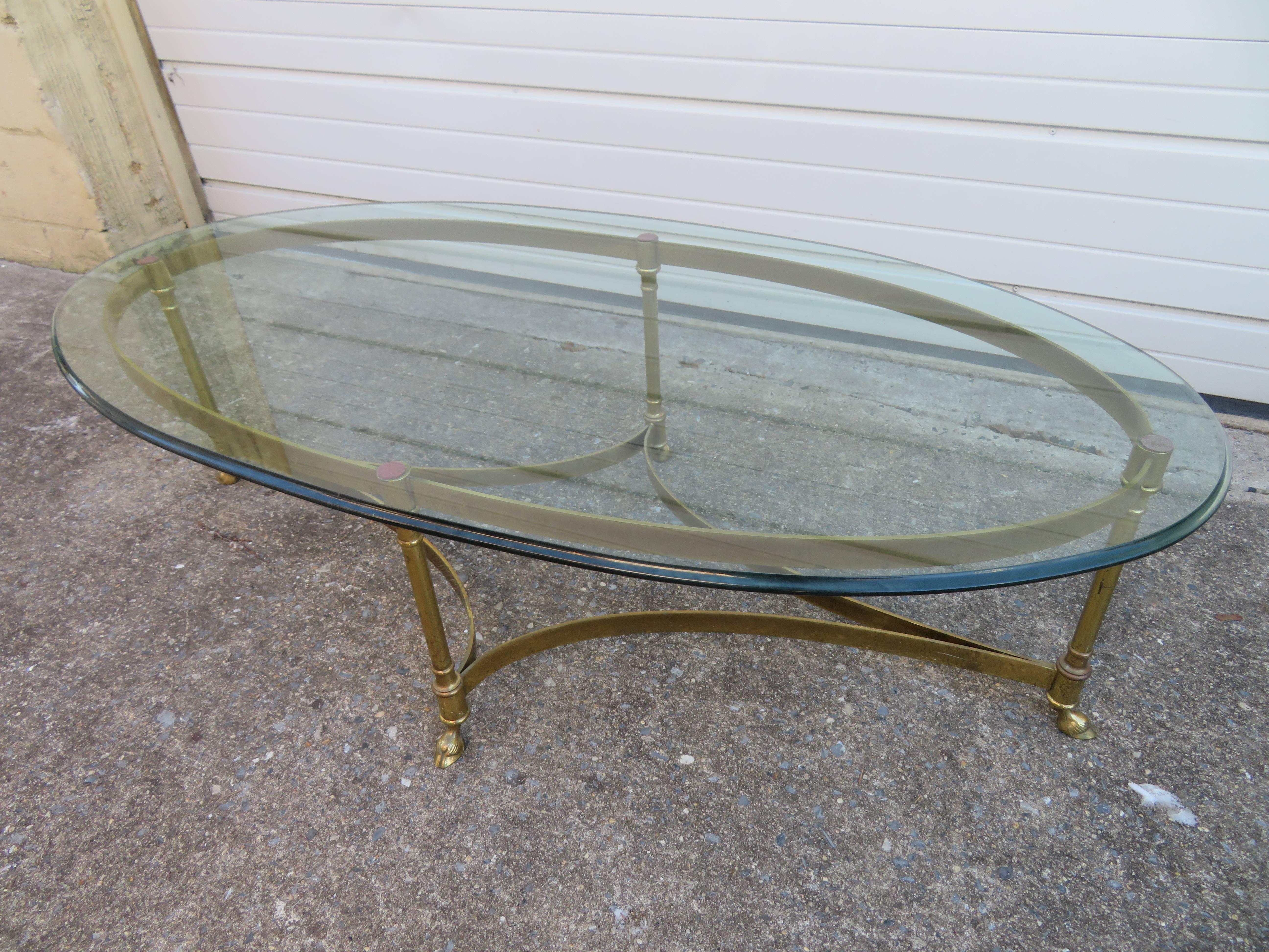 Stunning Brass and Glass Midcentury Labarge Hoof Cocktail Table Regency Modern 2