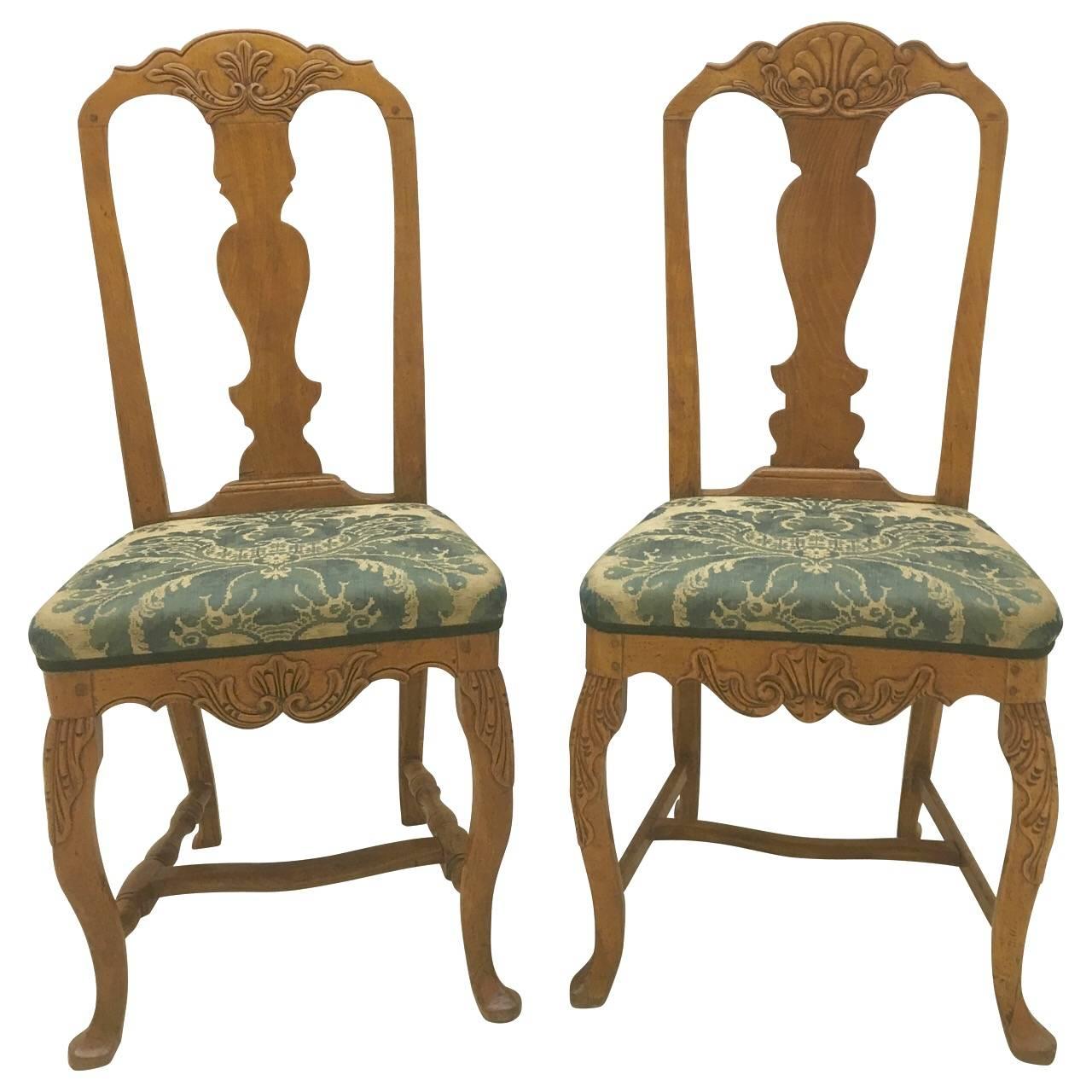 Pair of Danish Rococo Dining Room Chairs For Sale