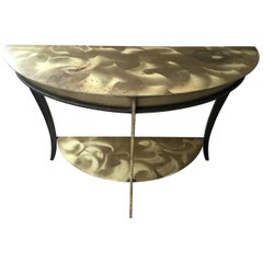Vintage Two-Tier Brushed Brass And Steel Demilune Console