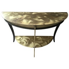 Two-Tier Brushed Brass And Steel Demilune Console