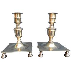 Pair of Large Danish Baroque Brass Candlesticks 