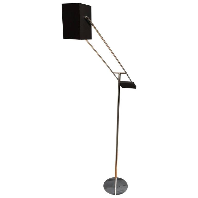 Black Midcentury Cubist Shade Floor Lamp