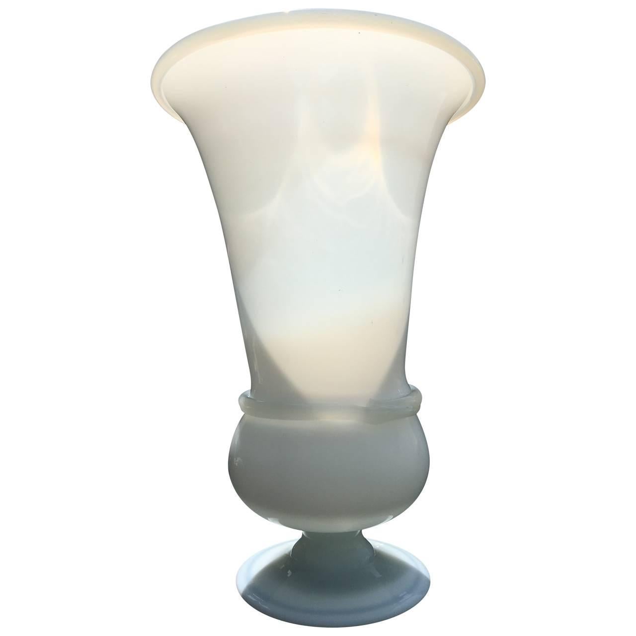 Large ivory colored trumpet-shaped opaline vase.