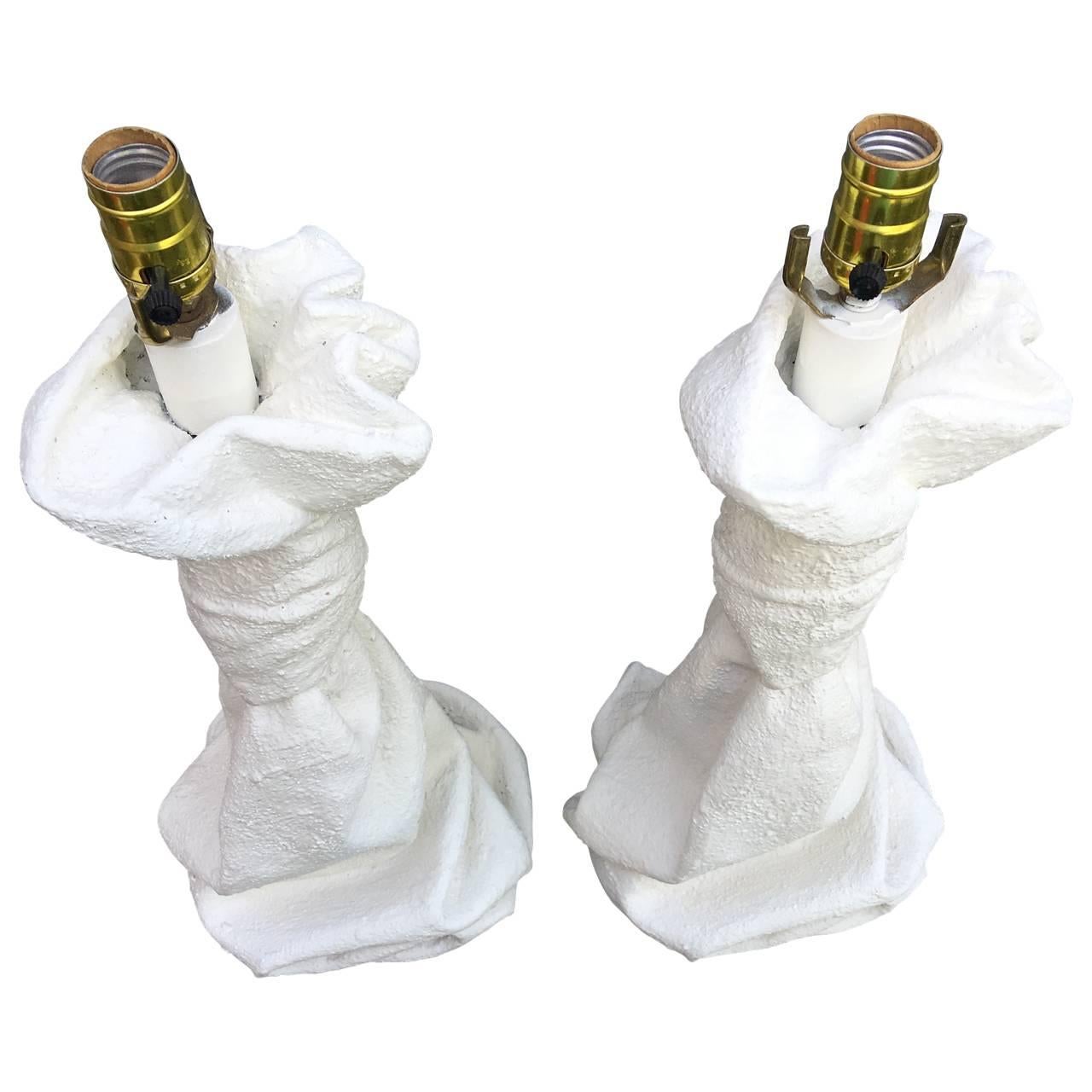 American Pair of J. Dickinson Style Draped Plaster Lamps