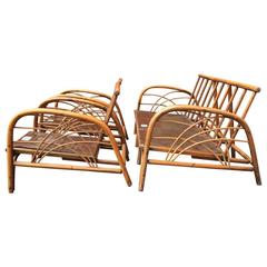 Mid-Century Bamboo Sofa and Two Lounge Chairs