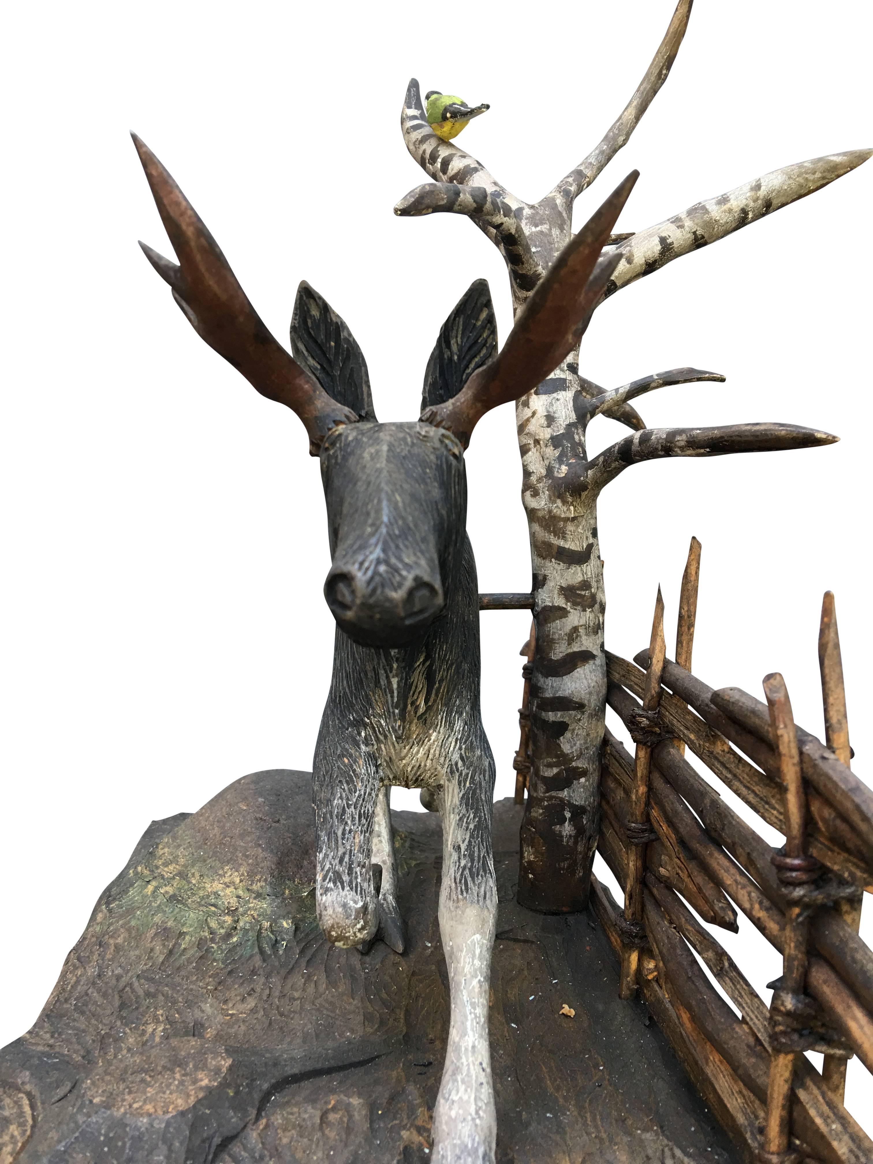 Carved 19th Century Folk Art Centerpiece of Moose