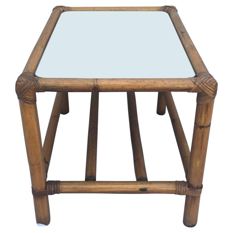 Pair of MirrorTop Bamboo End Tables For Sale at 1stDibs