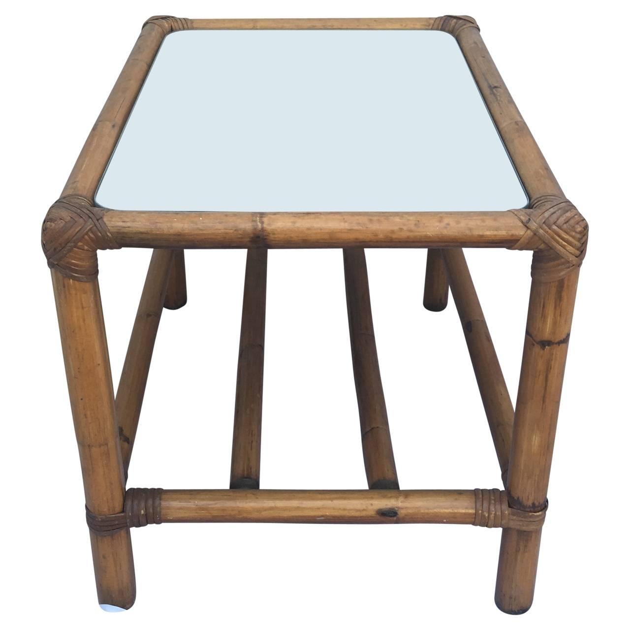 Pair of Mirror-Top Bamboo End Tables For Sale 2
