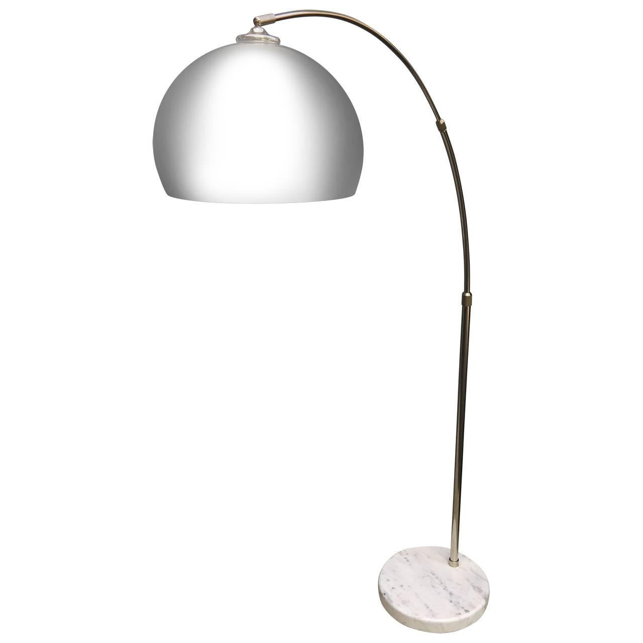 20th Century Chrome And White Marble Goose Neck Floor Lamp
