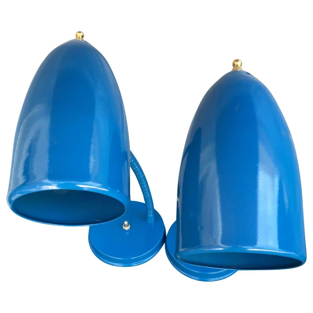 Painted Pair of Goose Neck Table Lamps