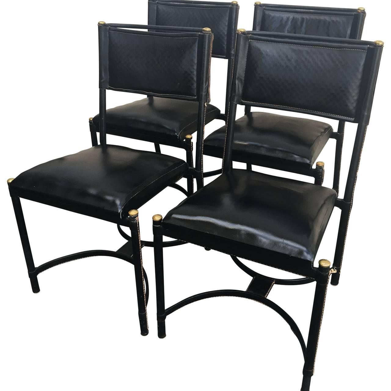 Mid-Century Modern Rare Set of Six Vintage Adnet Dining Chairs