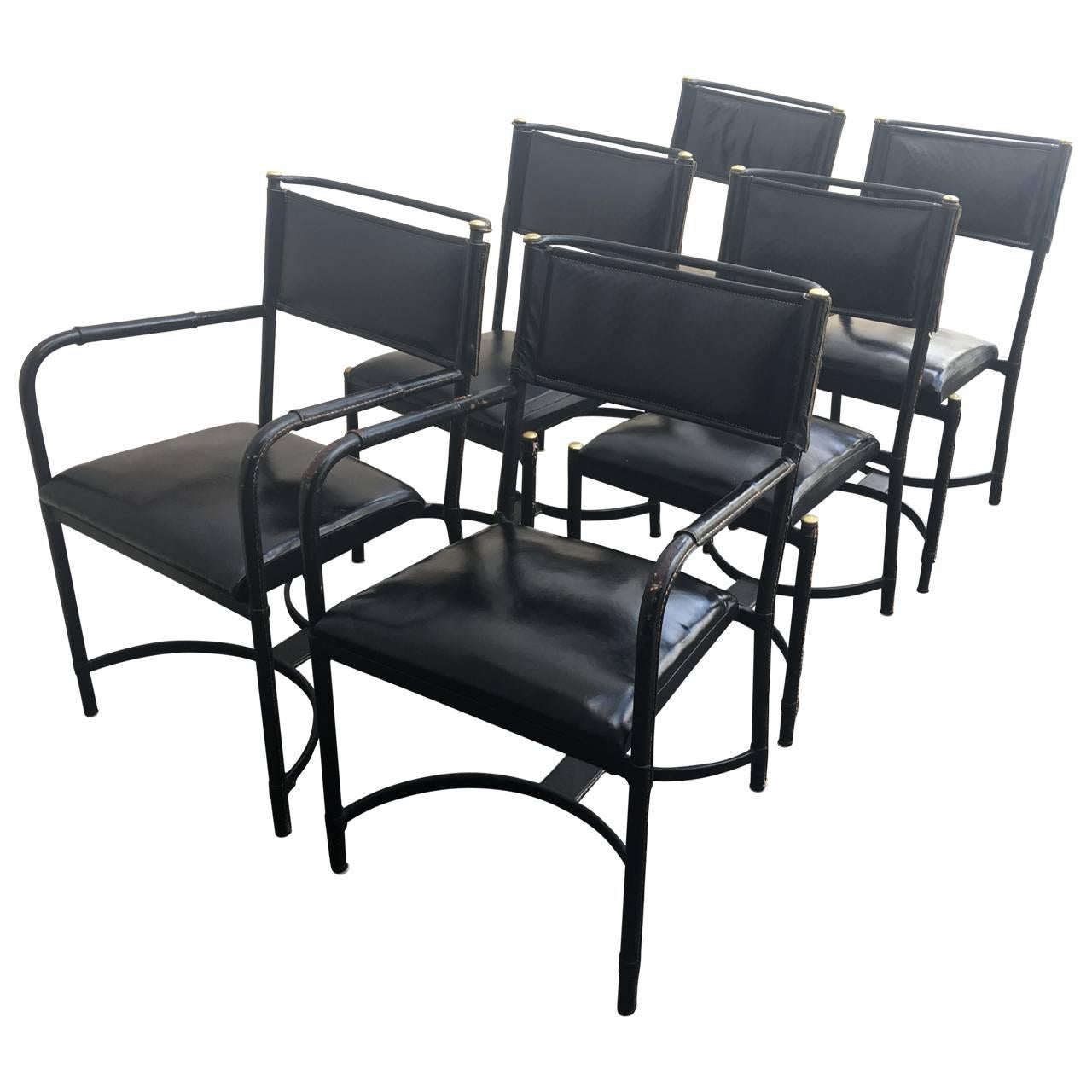 Rare Set of Six Vintage Adnet Dining Chairs