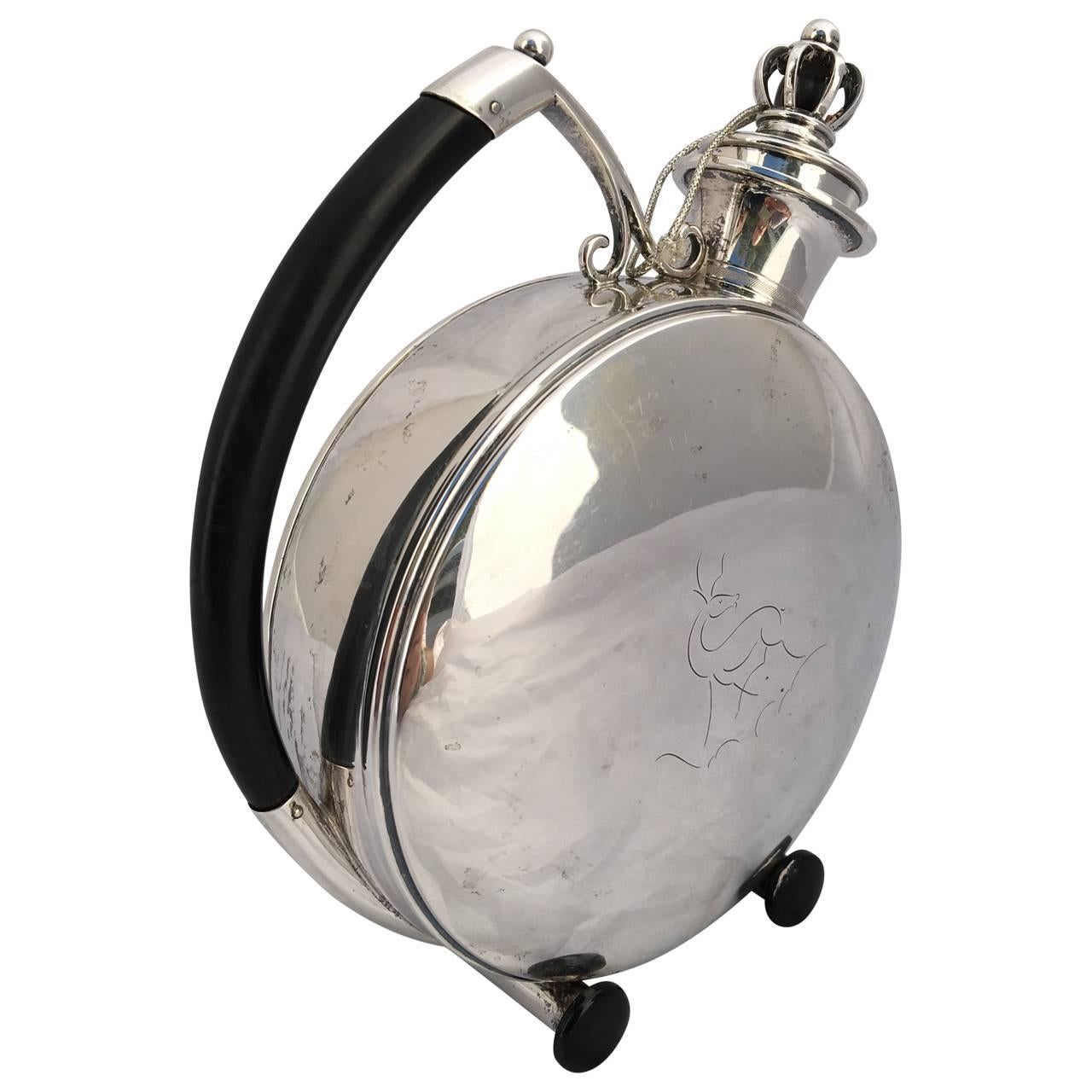 Engraved Danish Silver Hunting Flask