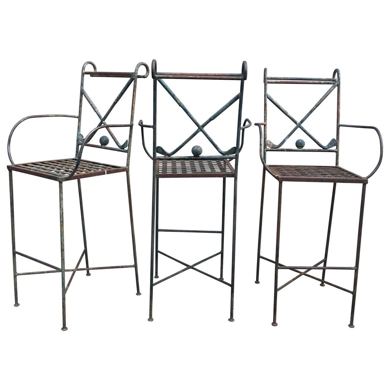 Set of Three Metal Golf Bar Chairs