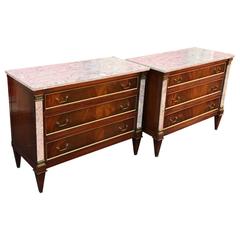 Pair of 18th Century Style Marble-Mounted Chest of Dressers