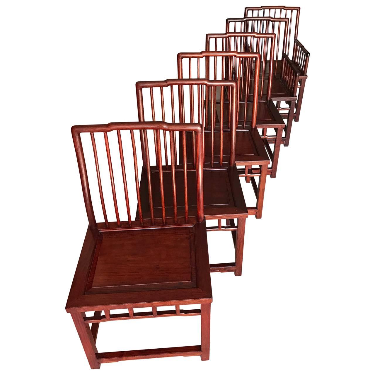 Set of Six Elegant Chinese Hardwood Dining Room Chairs