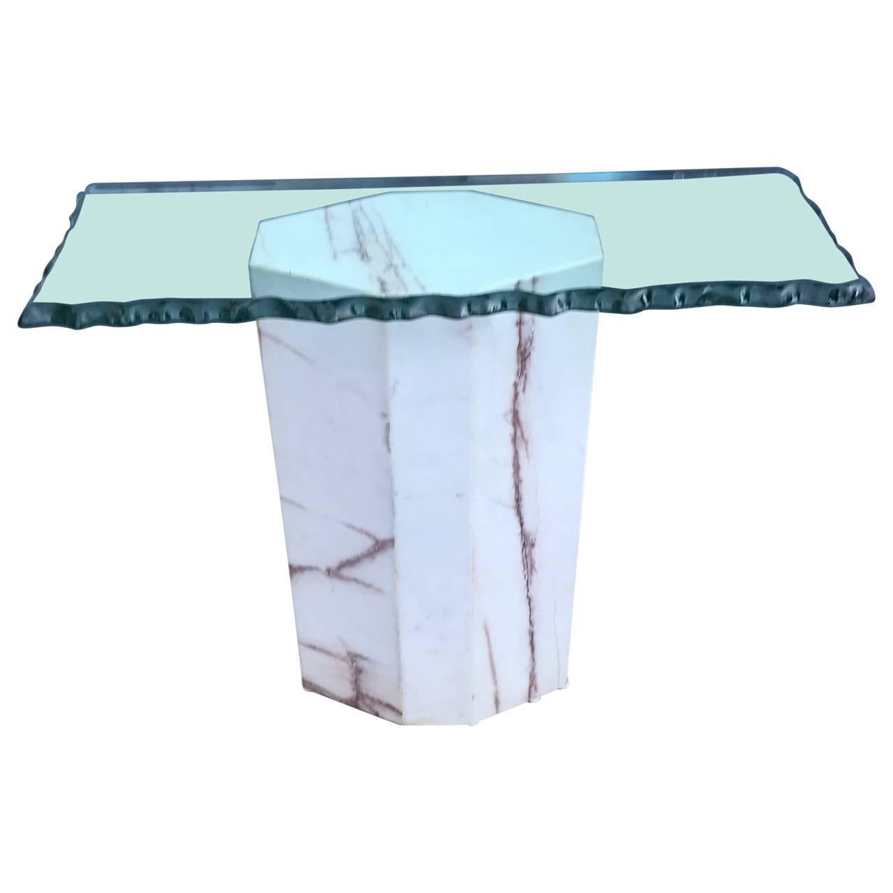 American Mid-Century Modern Octagon Glass-Top Marble Console