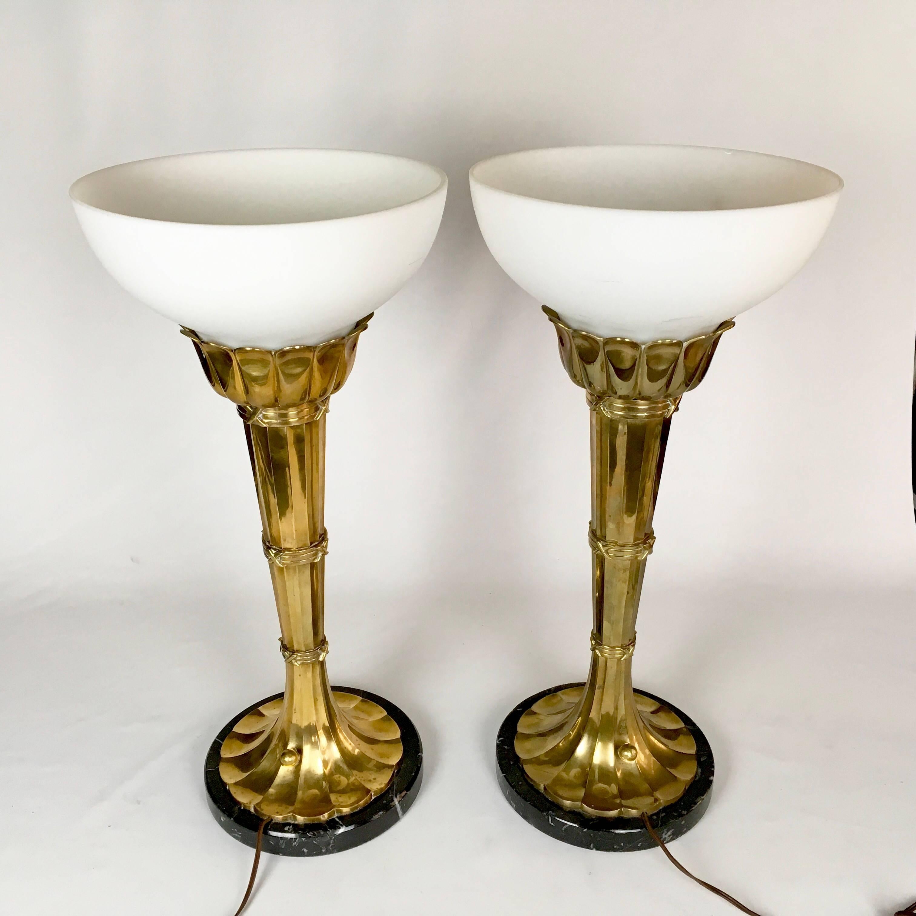 American Pair of Large Brass Torchiere Table Lamps by Chapman