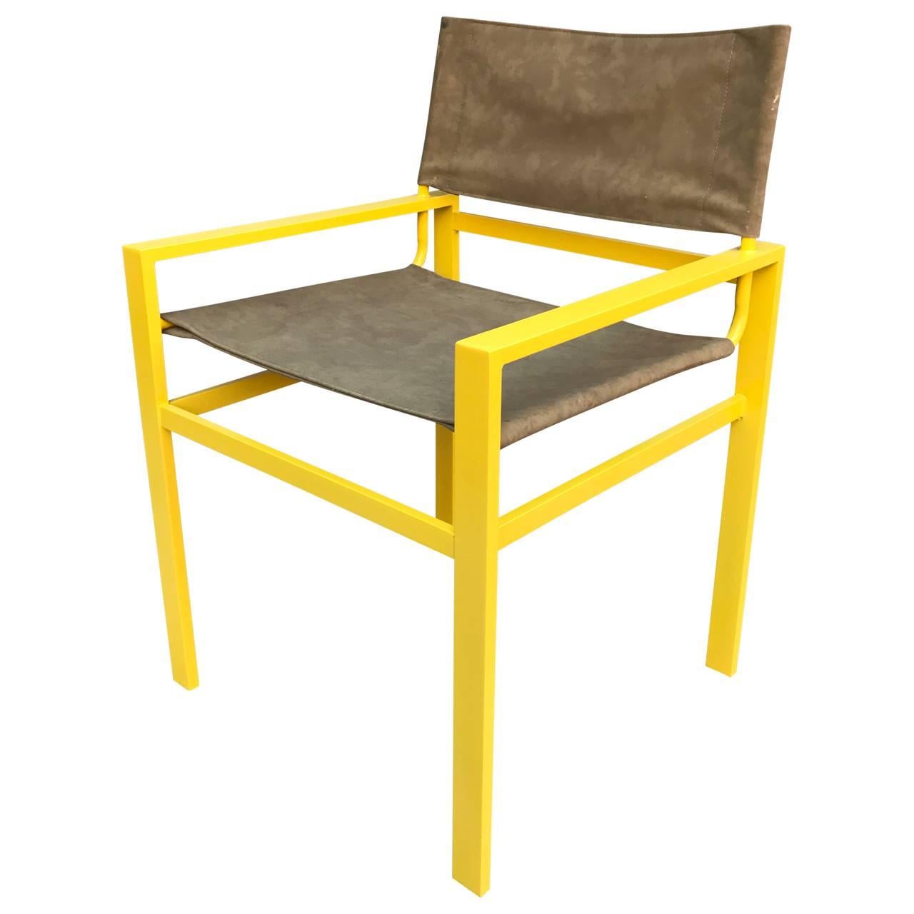 Mid-Century Modern Director Armchair Faux Suede and Powder Coated in Yellow