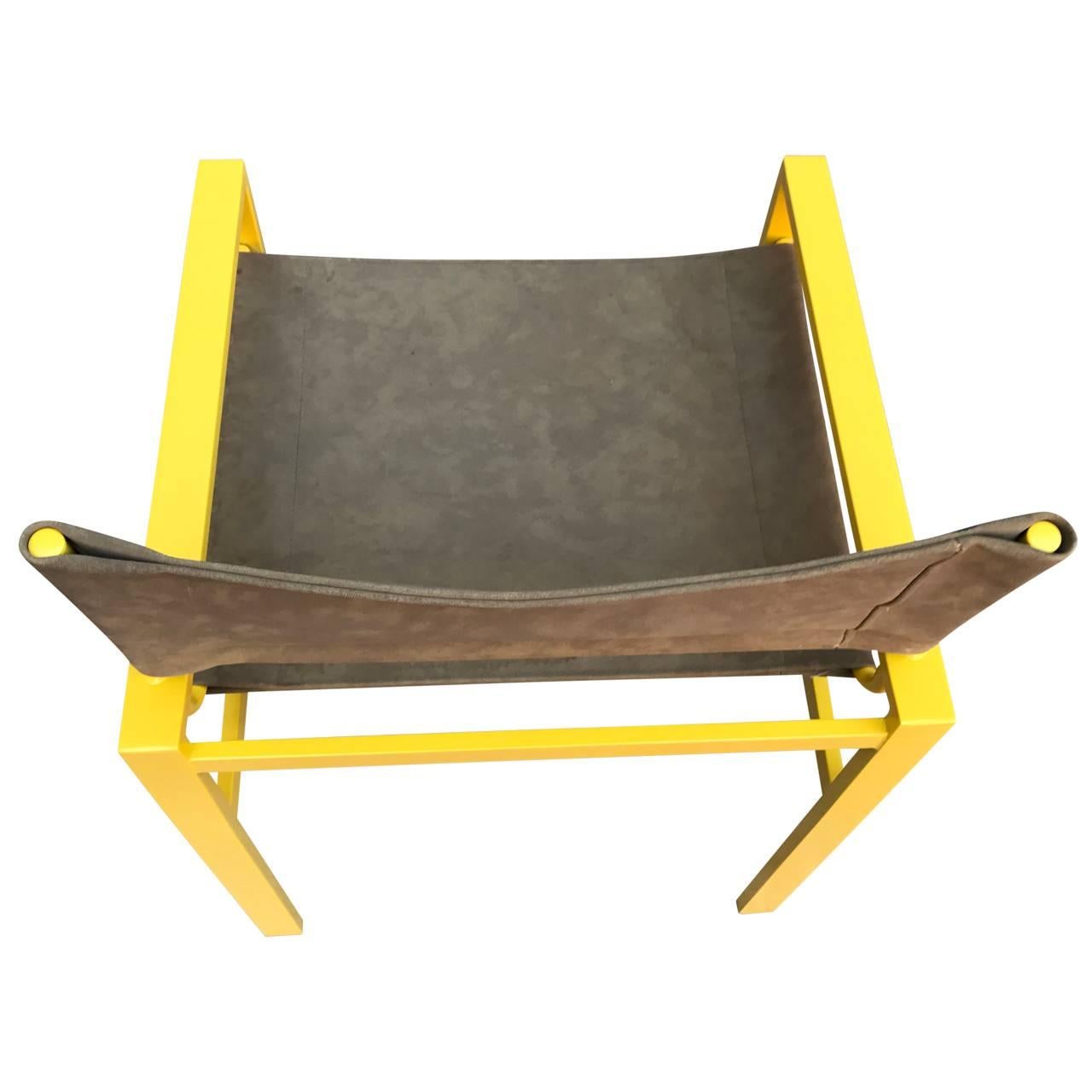 American Mid-Century Modern Director Armchair Faux Suede and Powder Coated in Yellow For Sale