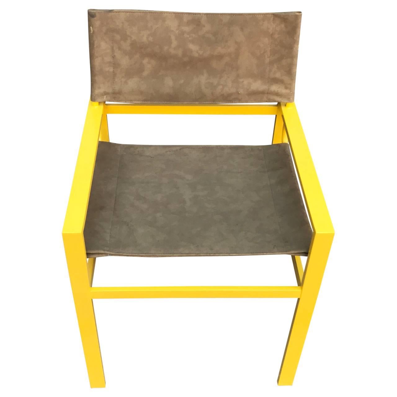 Painted Mid-Century Modern Director Armchair Faux Suede and Powder Coated in Yellow For Sale