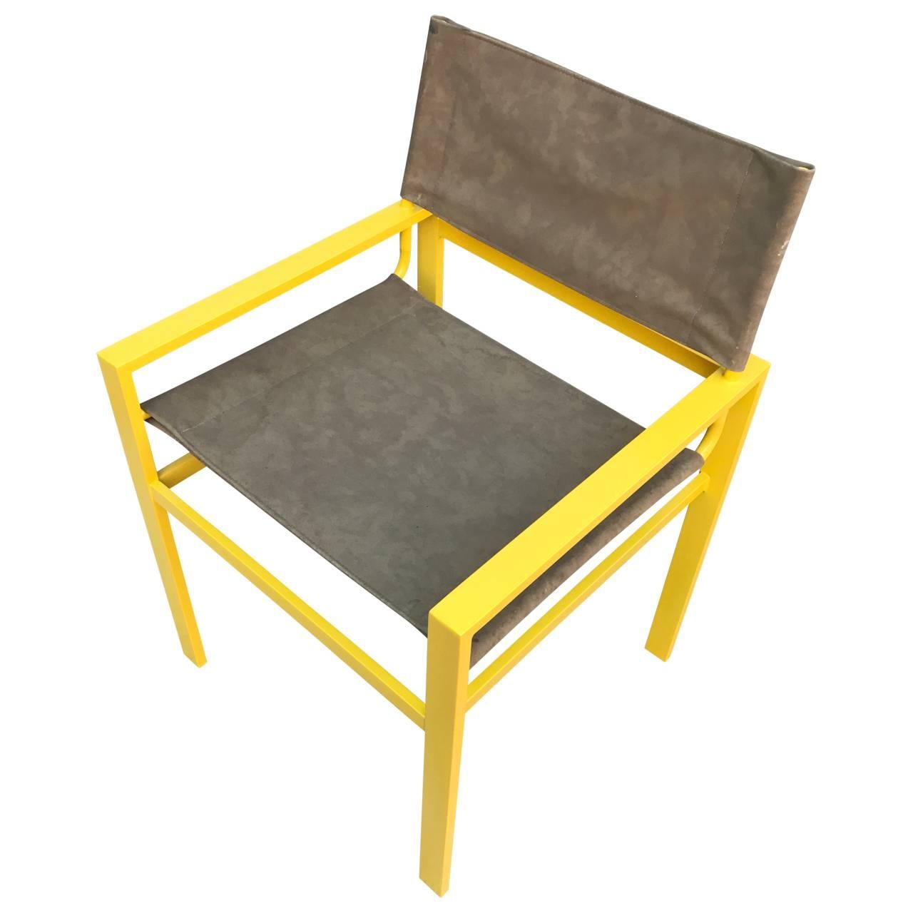 Mid-Century Modern Director Armchair Faux Suede and Powder Coated in Yellow In Good Condition For Sale In Haddonfield, NJ