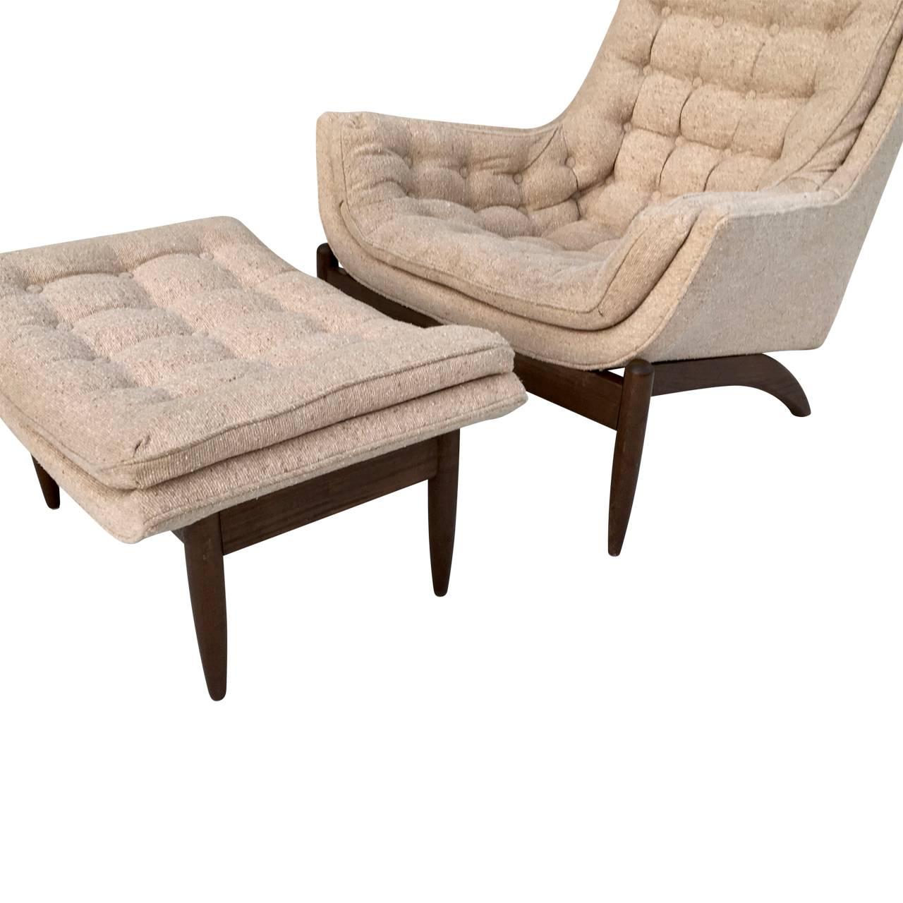 Teak Adrian Pearsall High Back Lounge Chair and Ottoman