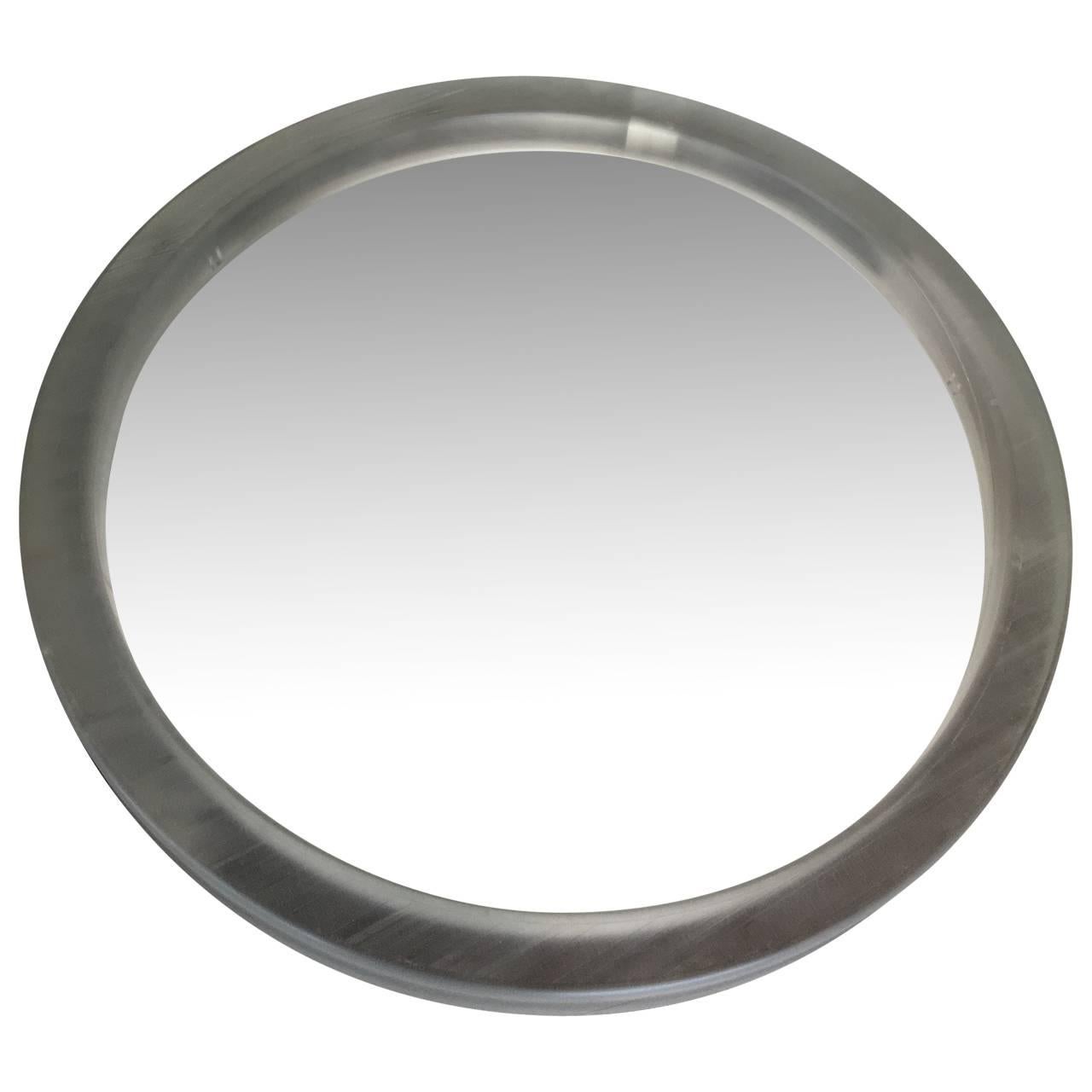 American Large Round Modern Thick Lucite Mirror For Sale