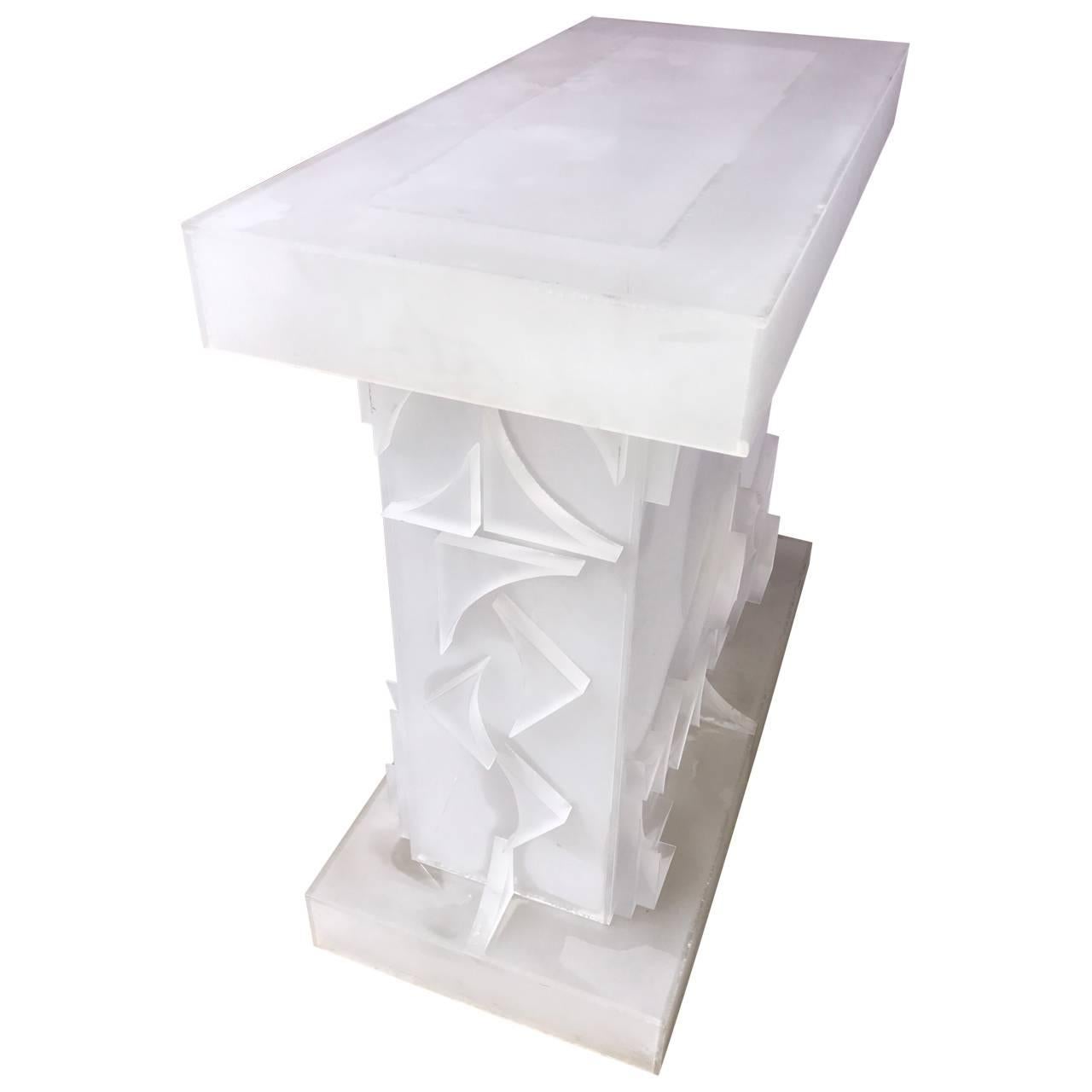 Modern American console table, made in frosted lucite