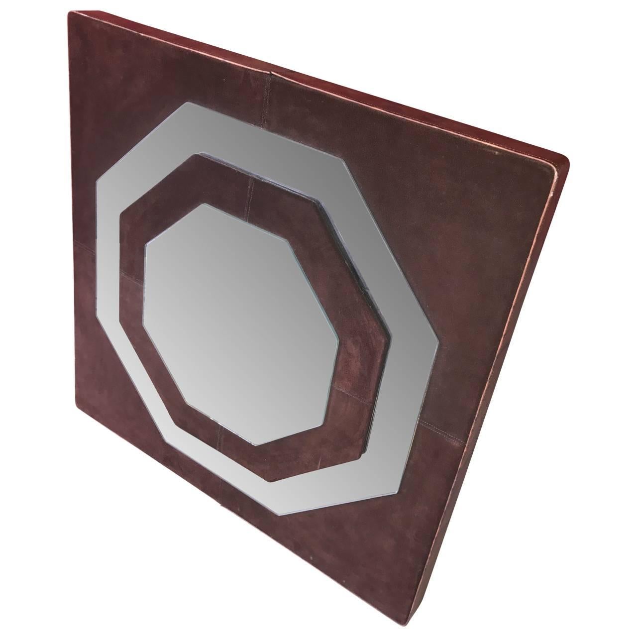 Américain Miroir en daim moderne du milieu du siècle dernier par Schlesinger Brothers en vente