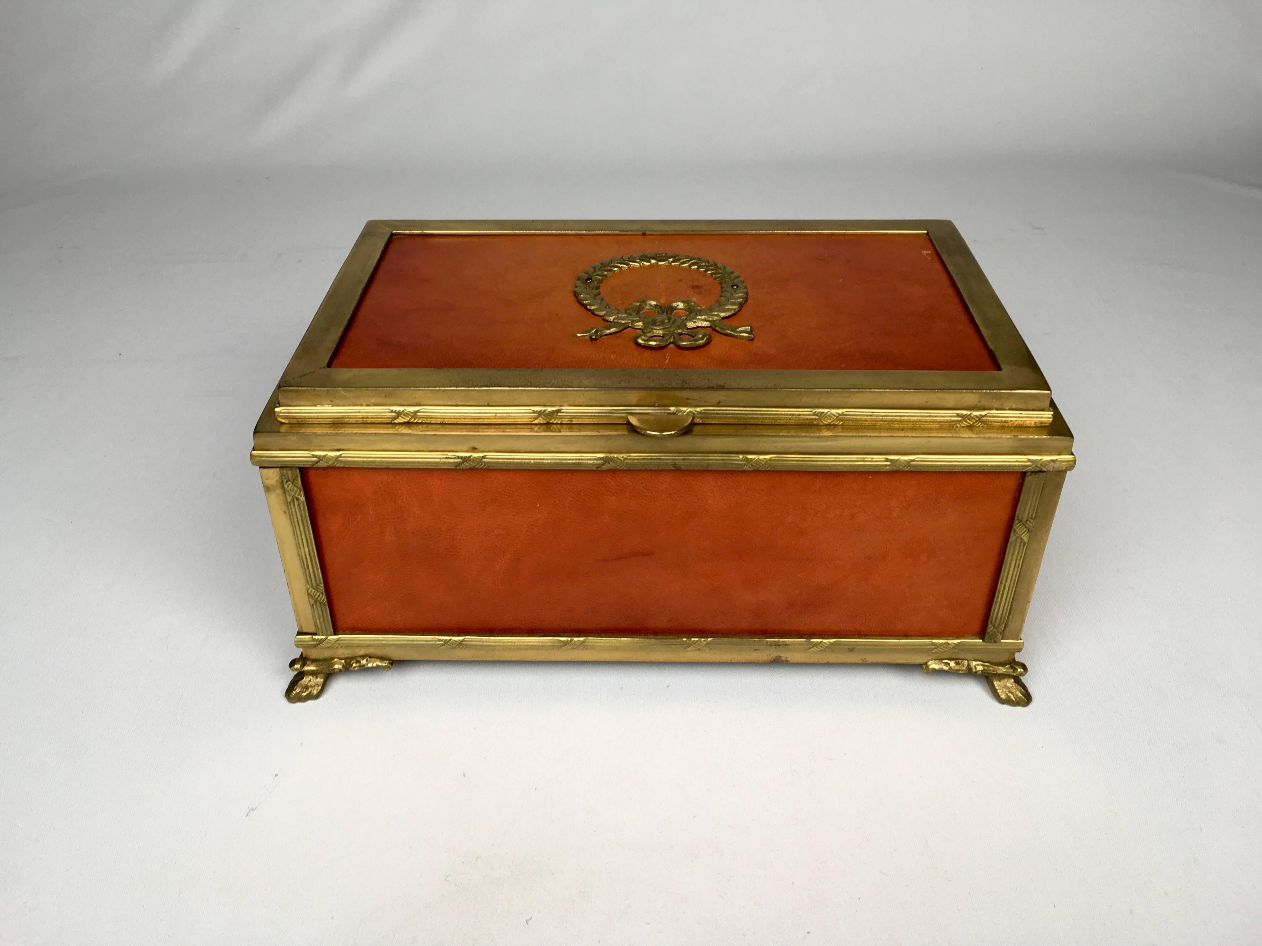 Cast Napoleon Brass and Leather Box