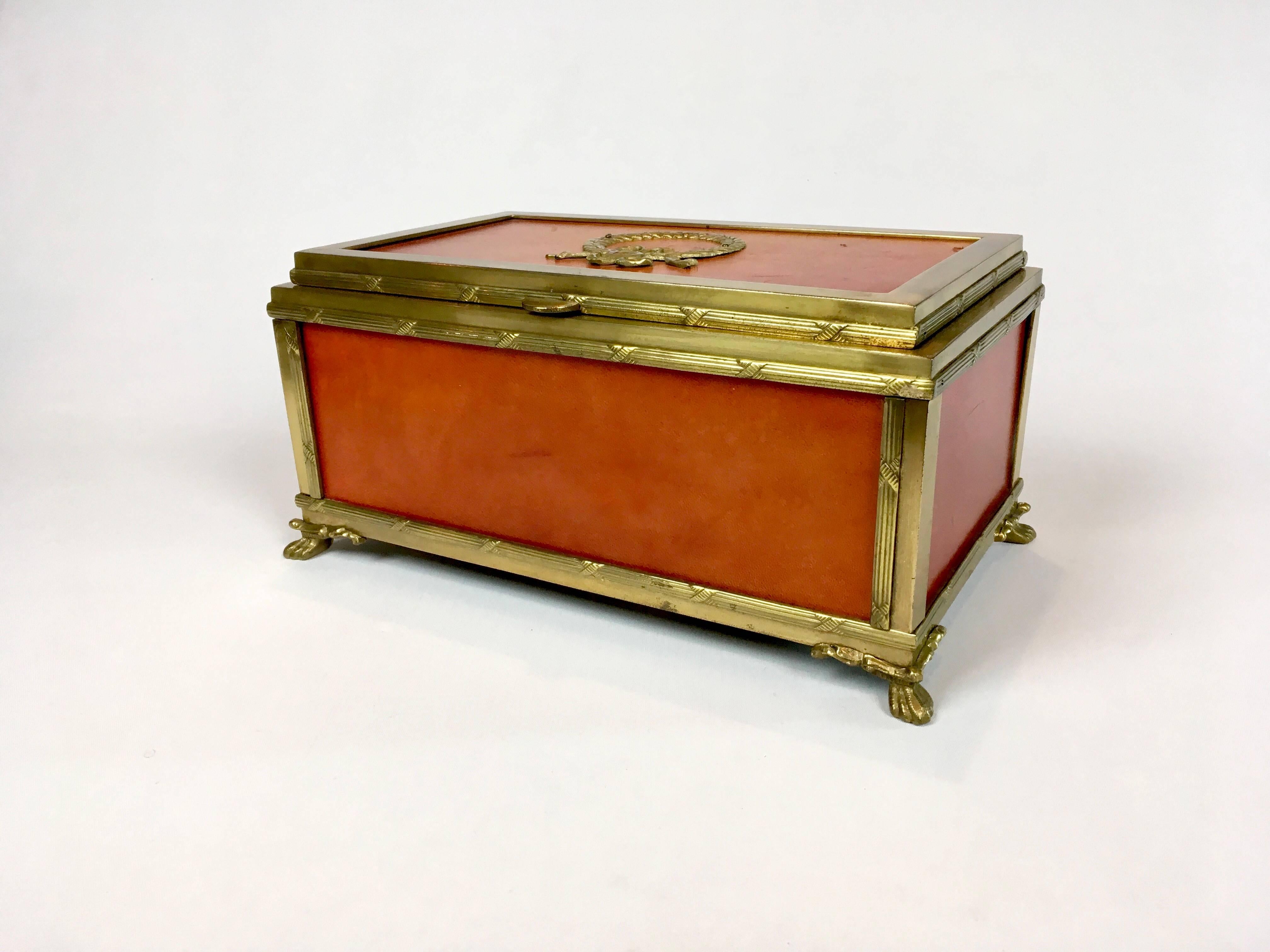 Napoleon Brass and Leather Box In Excellent Condition In Haddonfield, NJ