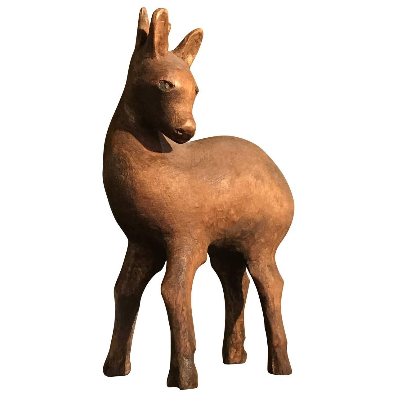 Small Wooden Deer Sculpture