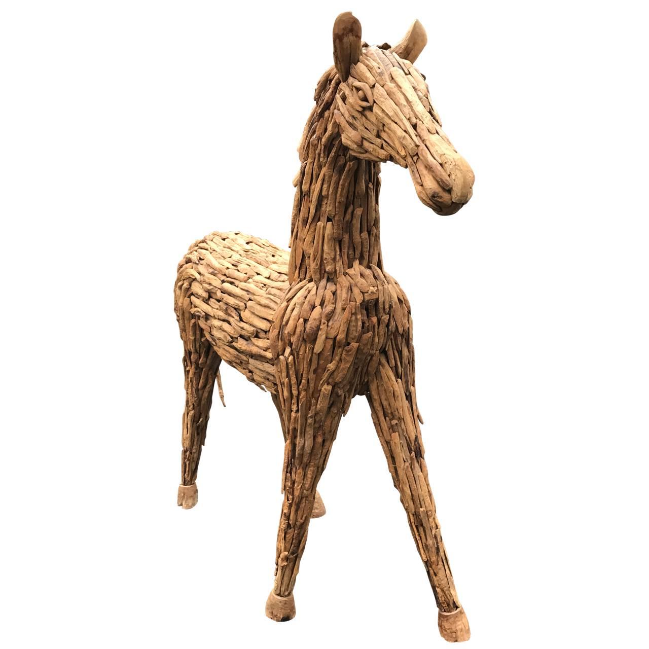Hand-Crafted Lifesize Reclaimed Wood Equine Sculpture