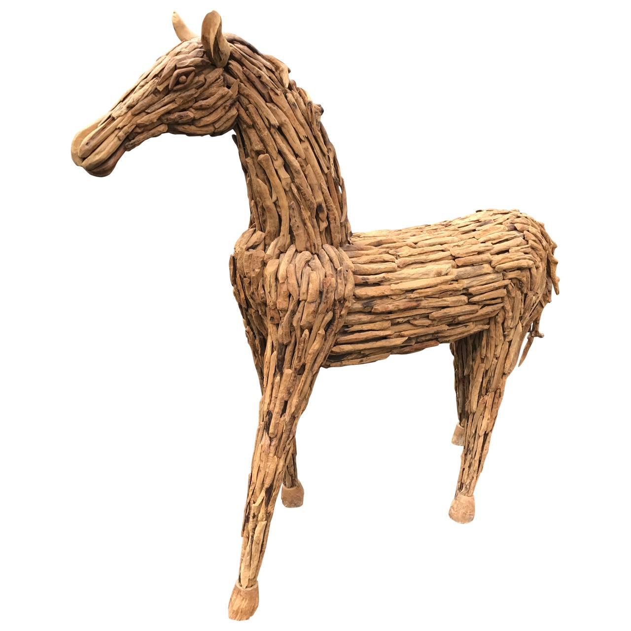 American Lifesize Reclaimed Wood Equine Sculpture