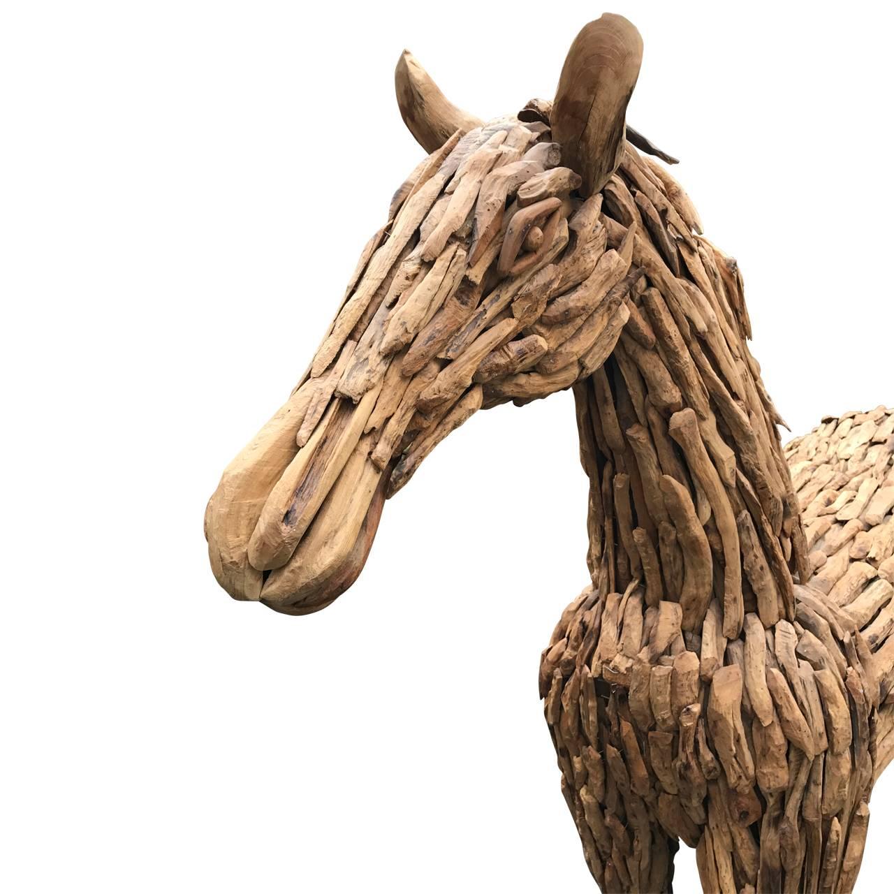 Late 20th Century Lifesize Reclaimed Wood Equine Sculpture