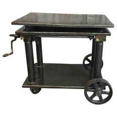 Vintage Two Tier Cast Iron Bar Cart Table Made In Usa Lift Bar Cart