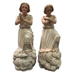 Pair of French Renaissance-Style Hand-Carved Angels