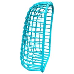 Retro Turquoise Painted Rattan Garden Swing Lounge Chair