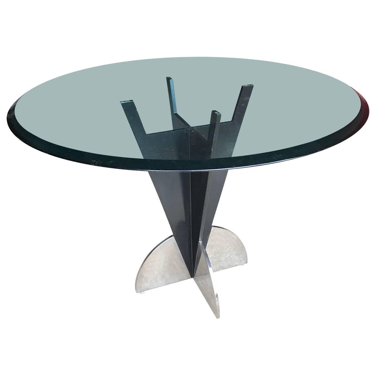 American modern steel and glass top table, attributed to Floridian Michael O design

$125 flat rate front door delivery includes Washington DC metro, Baltimore and Philadelphia
