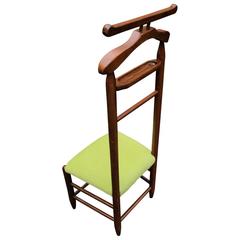 Mid-Century Modern Italian Wooden Valet Chair With Green Faux Suede Fabric