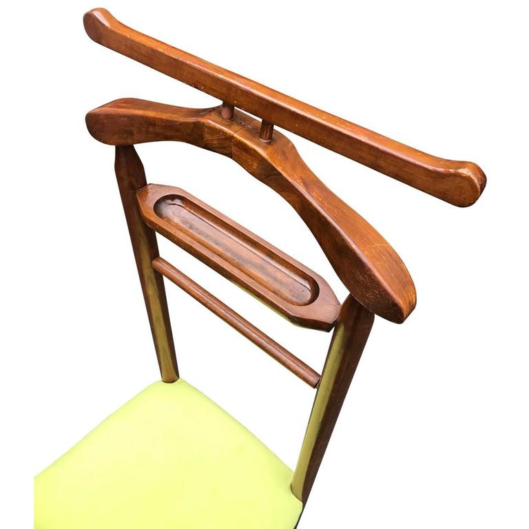 MidCentury Modern Italian Wooden Valet Chair With Green Faux Suede