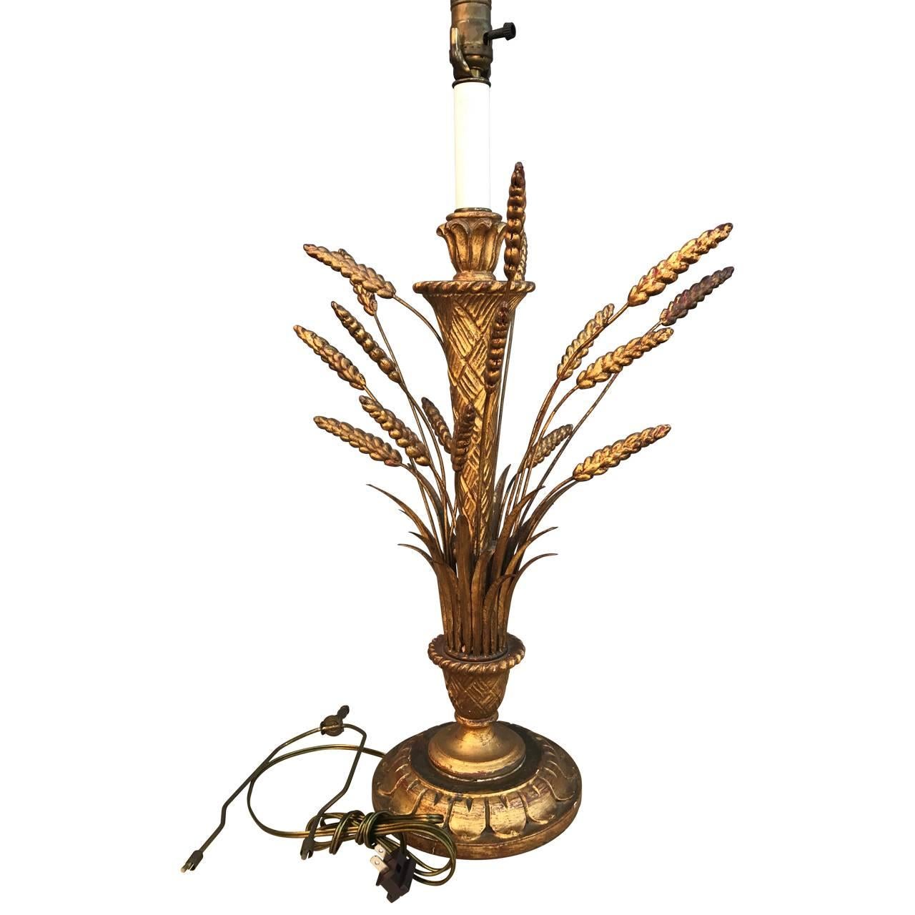 Hollywood Regency  Frederick Cooper Gilded Wheat Sheaf Table Lamp In Good Condition In Haddonfield, NJ