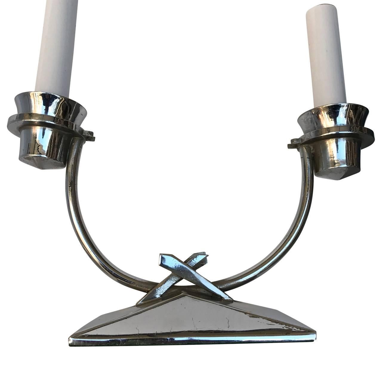 Pair Of Chromed Art Deco Table Lamps 3
