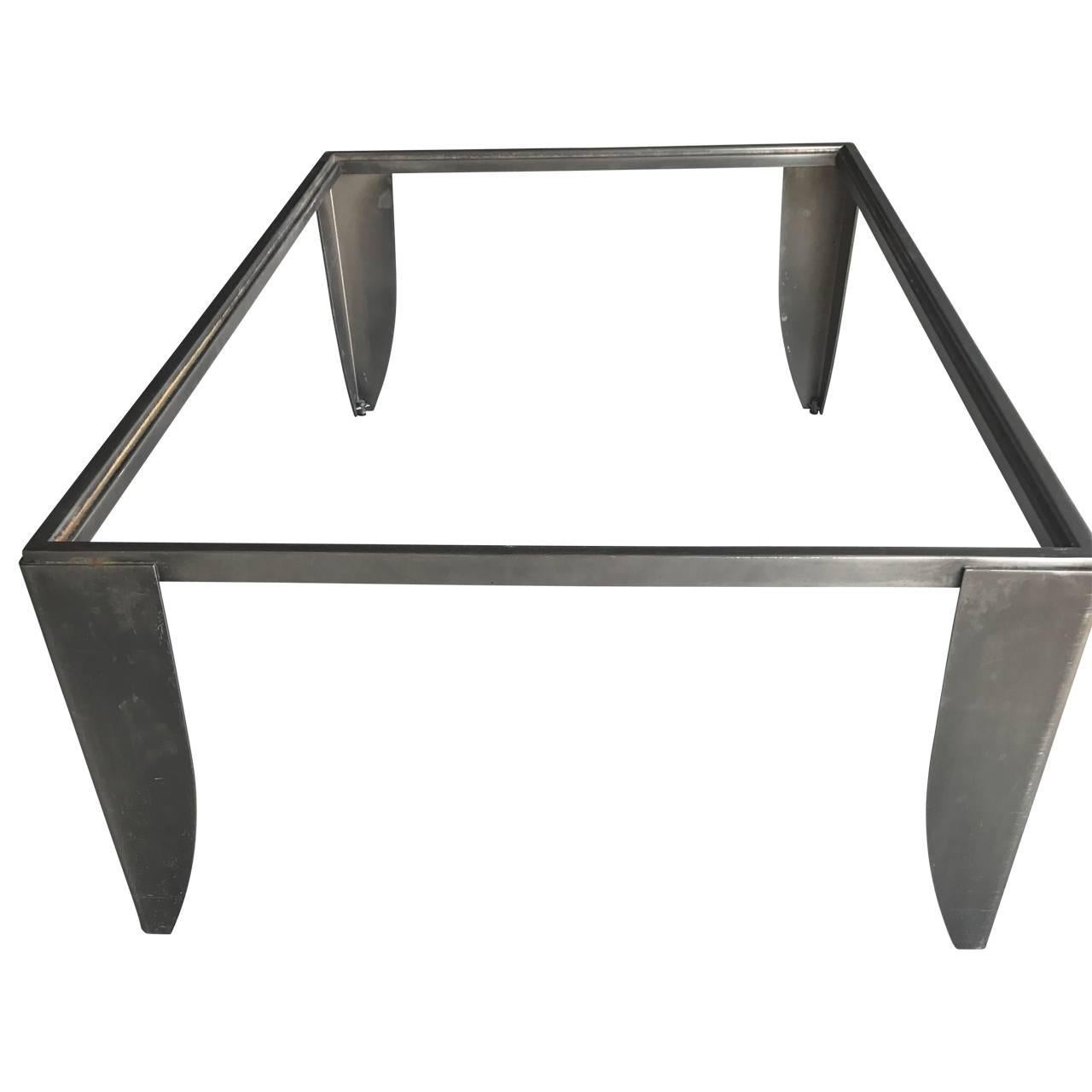 Brushed Modern Steel And Glass Top Cocktail Table